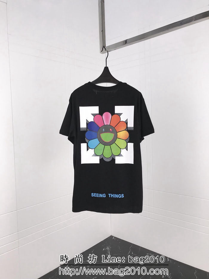 OFF-white19ss春夏新款 彩色太陽花印花 精梳棉短袖 男女同款 ydi1460
